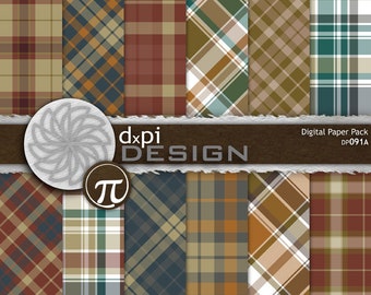 Fall Plaids Digital Scrapbook Paper & Background Images - Digital Plaid Papers in warm autumn colors - Instant Download (DP091A)