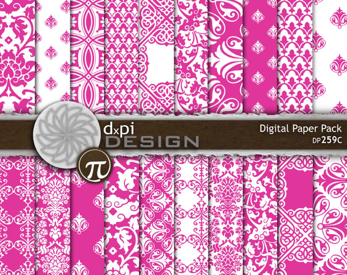 Hot Pink Damask Digital Paper Printable Background Designs Etsy