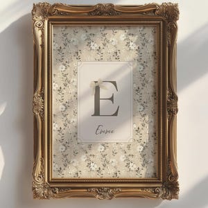 Impresión floral vintage con nombre para guardería, arte de pared con inicial personalizada, decoración para habitación de niña