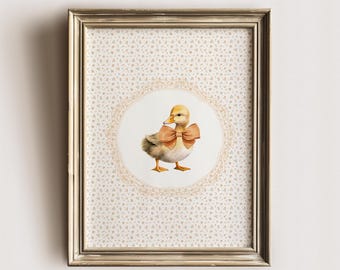 Cottagecore eendje muurkunst | Afdrukbare babyeend | Decoratie voor babydieren