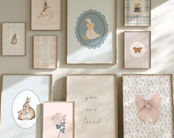 24 Vintage Cottagecore Nursery Wall Art Prints, Neutral Gallery Wall Set, Digital Download