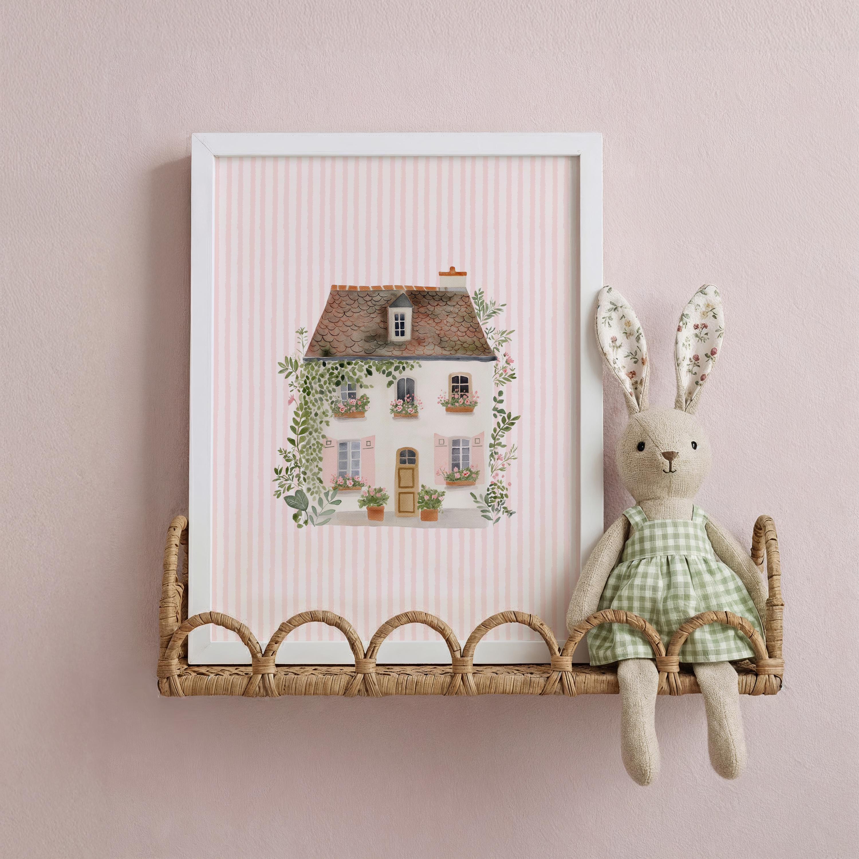 Cottage Garden Nursery Wall Art Print, Pink Floral House, Baby Girl ...