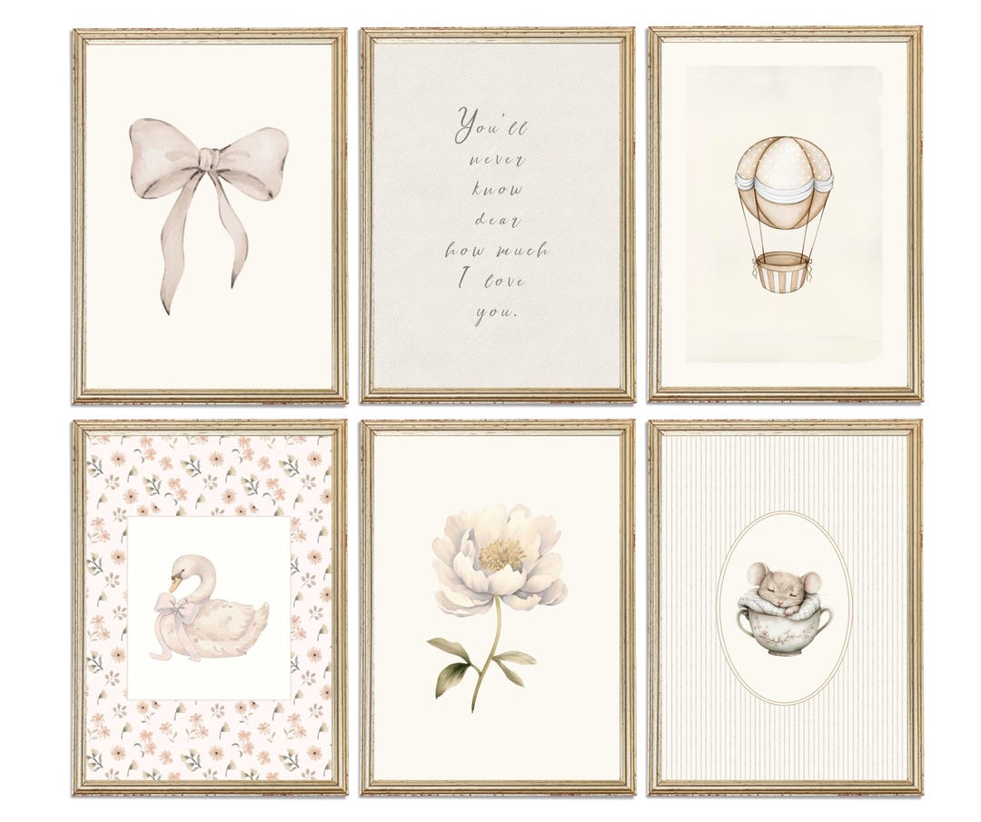 Beige Girl Nursery Wall Art Set, Vintage Baby Prints, Cottagecore ...