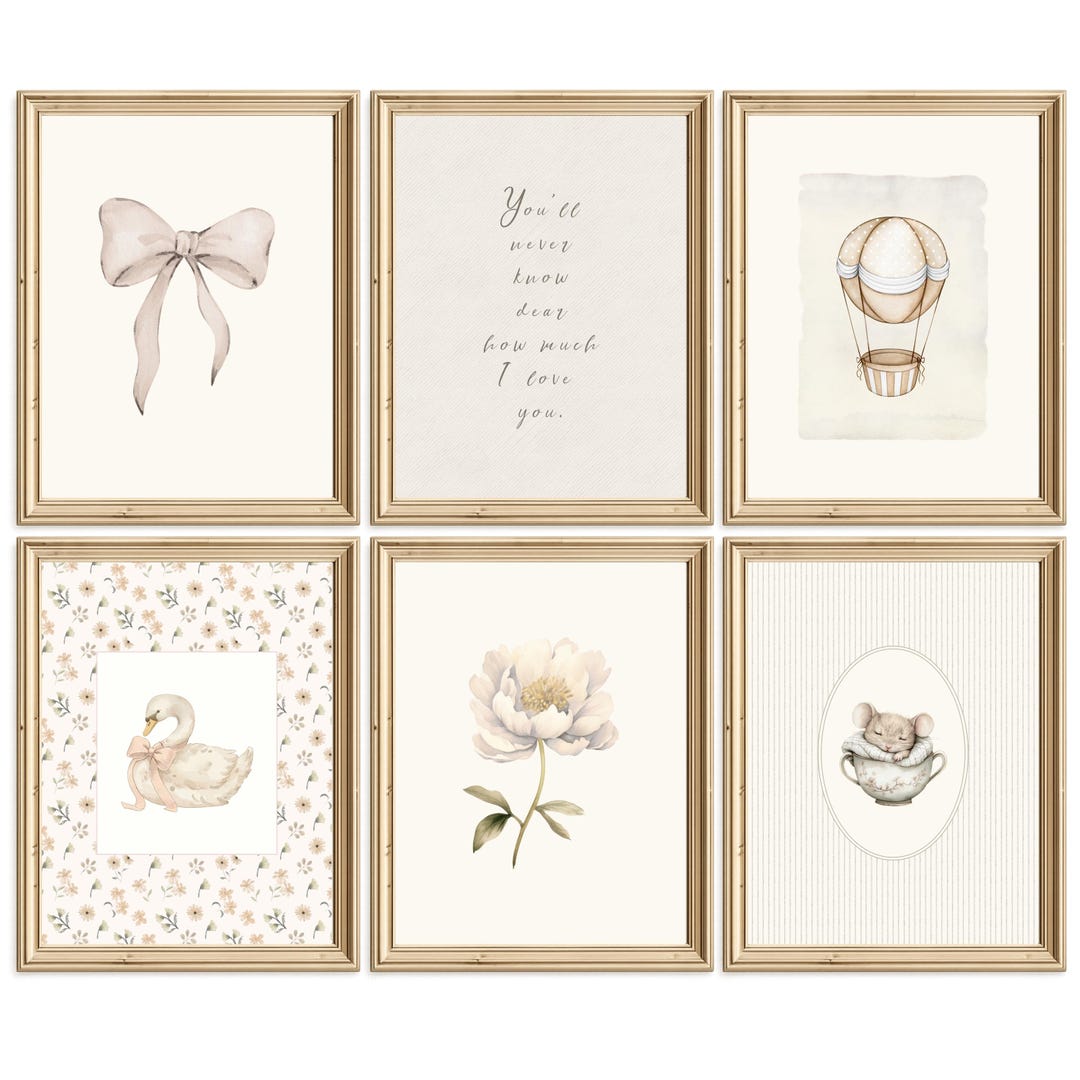 Beige Girl Nursery Wall Art Set, Vintage Baby Prints, Cottagecore ...