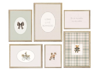 Neutral Nursery Gallery Wall Art, 24 Vintage Cottagecore Beige & Sage Print Set, Digital Download