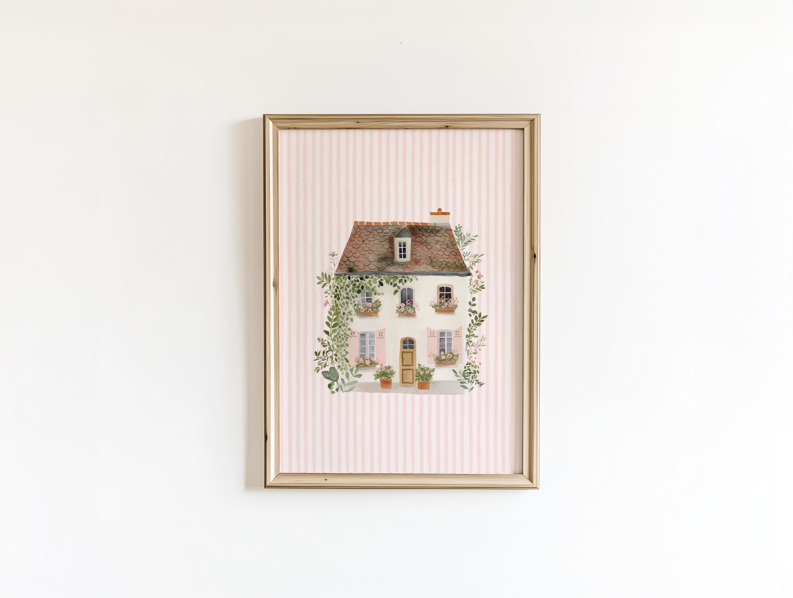 Cottage Garden Nursery Wall Art Print, Pink Floral House, Baby Girl ...