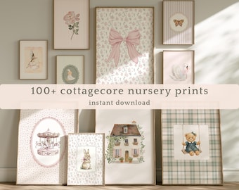 Pastel Floral Nursery Wall Art – Digital Cottagecore Baby Girl Room Shabby Chic Print