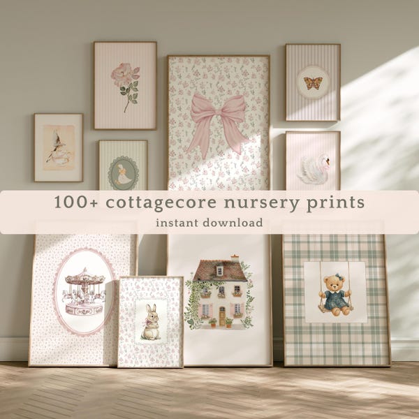 Pastel Floral Nursery Wall Art – Digital Cottagecore Baby Girl Room Shabby Chic Print