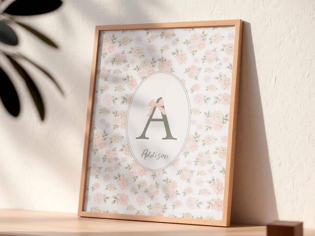 Custom Name Baby Girl Wall Art, Personalized Initial Nursery Print ...