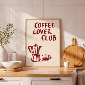 Väggkonst för kaffebar – Coffee Lover Club-affisch, vintagetryck med mokakanna och kaffe, dekoration för kaffestation, väggkonst för kökskaffe
