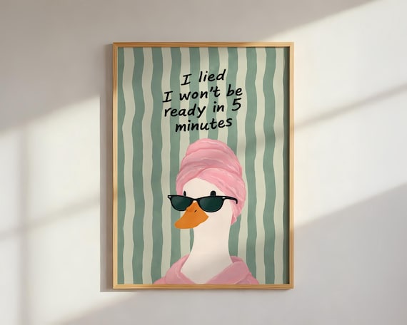 Funny Duck Wall Art Print, Bathroom Humor Poster, Cute Duck Illustration, Modern Bathroom Decor Digital Download