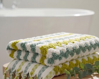 The Springtide Weave Turkish Towel | Plush Textured Cotton in Chartreuse and Sage | Fresh Spa Decor and Unique Luxury Gift