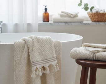 The Haven Weave Turkish Towel | Textured Pique Cotton for Cloud-Like Softness | Neutral Spa Decor & Luxury Housewarming Gift