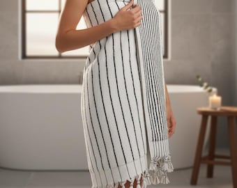 The Artisan Stripe Turkish Towel | Plush Terry Cotton for Ultimate Softness | Minimalist Bathroom Decor & Luxury Spa Linen Gift