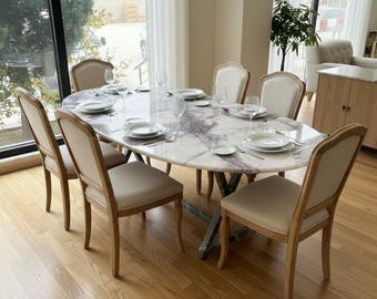 Oval Lilac Marble Dining Table - Handmade with Custom Legs