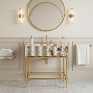 Lavabo de mármol Calacatta Viola, diseño de ondas hecho a mano