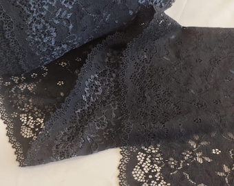 Elastic Stretch Lace 17cm Black Quartz Dark Navy | Lauma Lace 2146 | Lingerie Lace Trim for Bras, Bralettes, Panties, DIY Sewing Supplies
