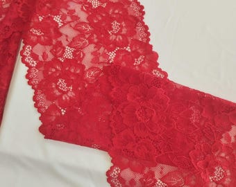 Encaje elástico rojo de 18,5 cm / Encaje Lauma / Adorno ancho de encaje para lencería: sujetadores, bralettes, bragas, costura y manualidades.