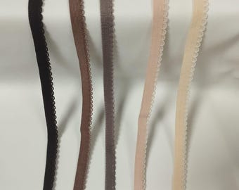 Elastic trim with scallop edge, 12mm lingerie elastic, underwear sewing supplies, bra making elastic — chokolate / pepper / beige