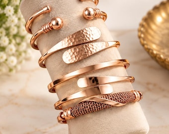 Bracelet jonc torsadé en cuivre pur massif 100 %, minimaliste et ajustable (unisexe)