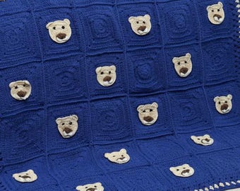 Teddy Bear Baby Shower Gift, Baby Wrap Blanket, Crochet Animal Stroller, Unique Nursery Decor, Cotton Toddler Blanket 32*32 inch
