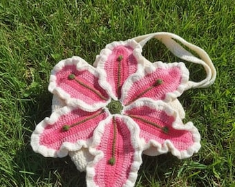 Handmade Crochet 3D Lily Bag, Floral Shoulder Bag, Boho Gift