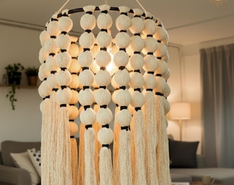 Handmade Macrame Chandelier Lampshade, Boho Fringe Light Pendant
