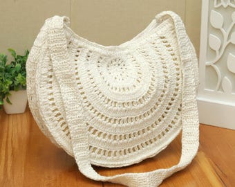 Handmade Crochet Cotton Shoulder Bag – Boho Round Design
