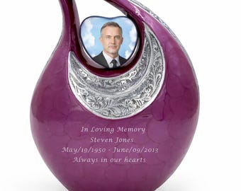 Plum Purple Heart Cremation Urn: Engraved Teardrop Memorial Keepsake Ashes Urn