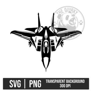 Puede incluir: Gráfico en blanco y negro de un avión de combate, visto desde arriba, con las alas extendidas. Incluye el texto "SVG | PNG TRANSPARENT BACKGROUND 300 DPI". Un logotipo de panda está en la esquina superior derecha.