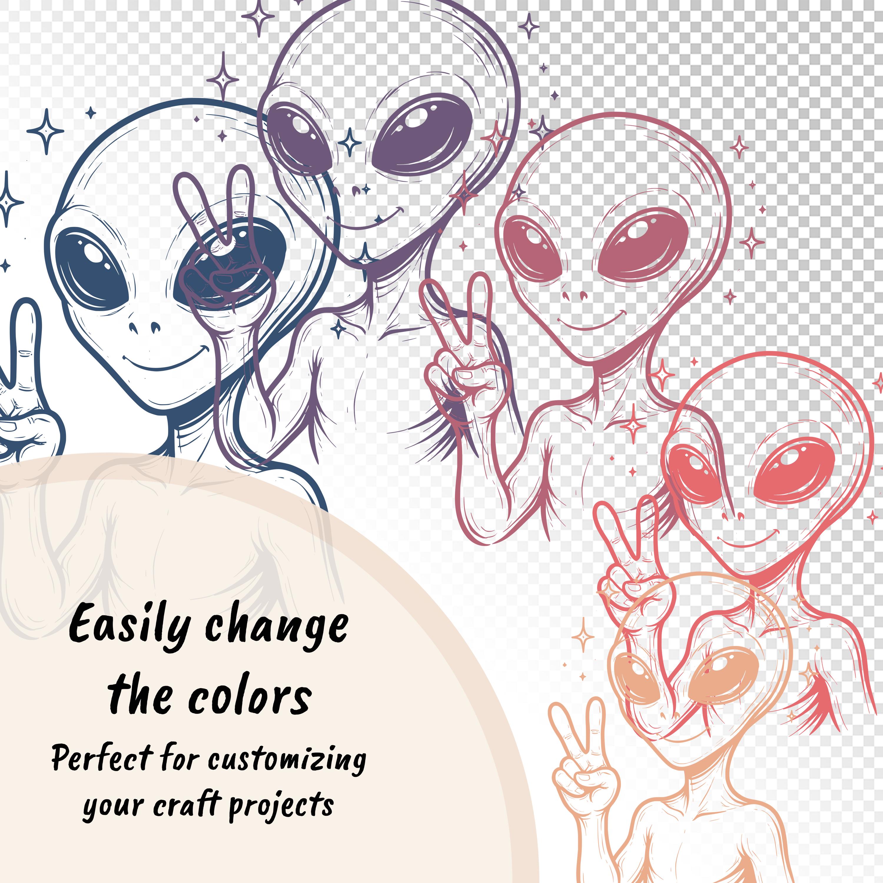 Alien Peace Sign Illustration | Cute Sci-fi Space Creature Art for ...