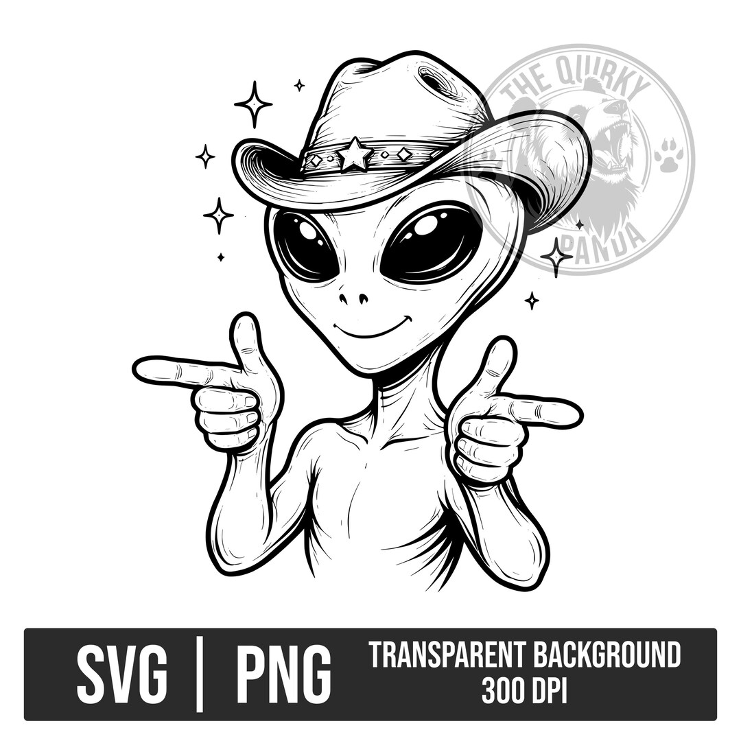Alien Cowboy Finger Guns SVG PNG Illustration | Cute Western Sci Fi ...