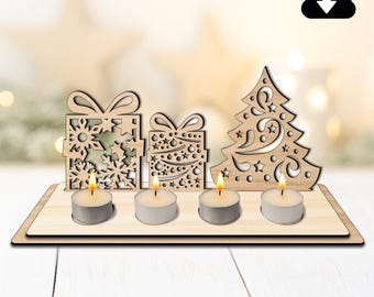 Advent candle holder SVG Laser Cut File Merry Christmas DIY Christmas decoration Advent wreath made of wood