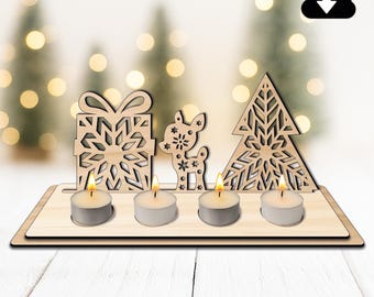 Advent candle holder SVG Laser Cut File Merry Christmas DIY Christmas decoration Advent wreath made of wood