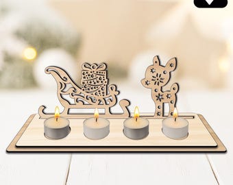 Advent candle holder SVG Laser Cut File Merry Christmas DIY Christmas decoration Advent wreath made of wood