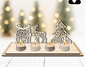 Advent candle holder SVG Laser Cut File Merry Christmas DIY Christmas decoration Advent wreath made of wood