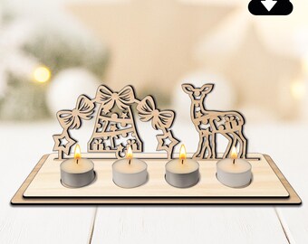 Advent candle holder SVG Laser Cut File Merry Christmas DIY Christmas decoration Advent wreath made of wood