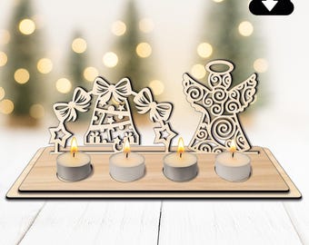 Advent candle holder SVG Laser Cut File Merry Christmas DIY Christmas decoration Advent wreath made of wood