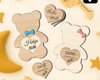 Milestones Bear Wooden Milestone Cards My First Year Every Month Gift for Birth Baby Shower