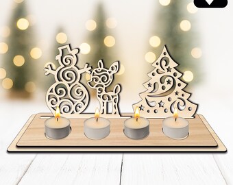 Advent candle holder SVG Laser Cut File Merry Christmas DIY Christmas decoration Advent wreath made of wood