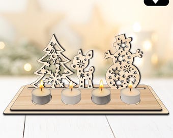Advent candle holder SVG Laser Cut File Merry Christmas DIY Christmas decoration Advent wreath made of wood
