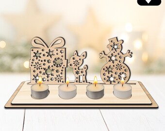 Advent candle holder SVG Laser Cut File Merry Christmas DIY Christmas decoration Advent wreath made of wood