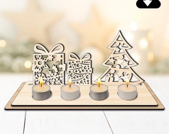 Advent candle holder SVG Laser Cut File Merry Christmas DIY Christmas decoration Advent wreath made of wood