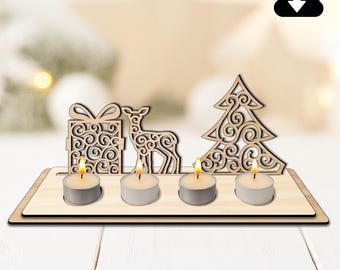 Advent candle holder SVG Laser Cut File Merry Christmas DIY Christmas decoration Advent wreath made of wood