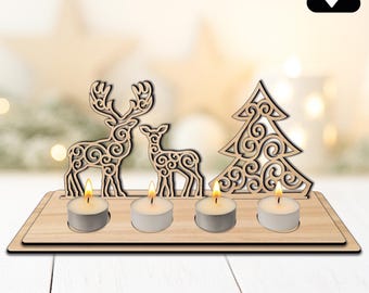 Advent candle holder SVG Laser Cut File Merry Christmas DIY Christmas decoration Advent wreath made of wood