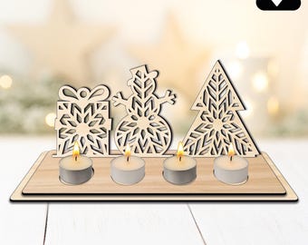 Advent candle holder SVG Laser Cut File Merry Christmas DIY Christmas decoration Advent wreath made of wood