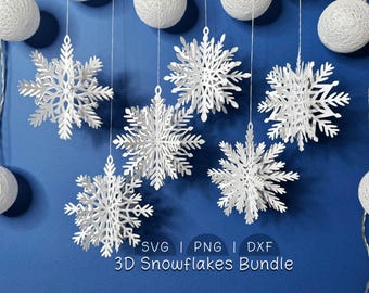 3D Snowflake SVG, Christmas Ornament SVG Bundle, Paper Snowflakes Template, Cricut Cut Files