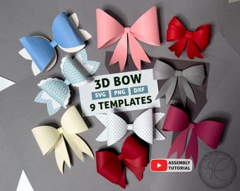 Paquete de lazos SVG, lazos 3D en formato SVG y PNG para manualidades, 9 plantillas.