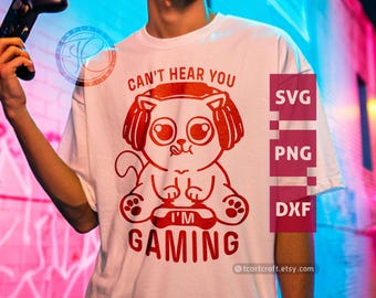Gato gamer SVG, Videojuegos SVG, PNG Descarga digital Impresión para ropa de gamers