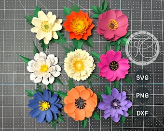 Paper Flower SVG Template, Leaves SVG Cut Files , 3D Flowers Bundle (Digital Download)